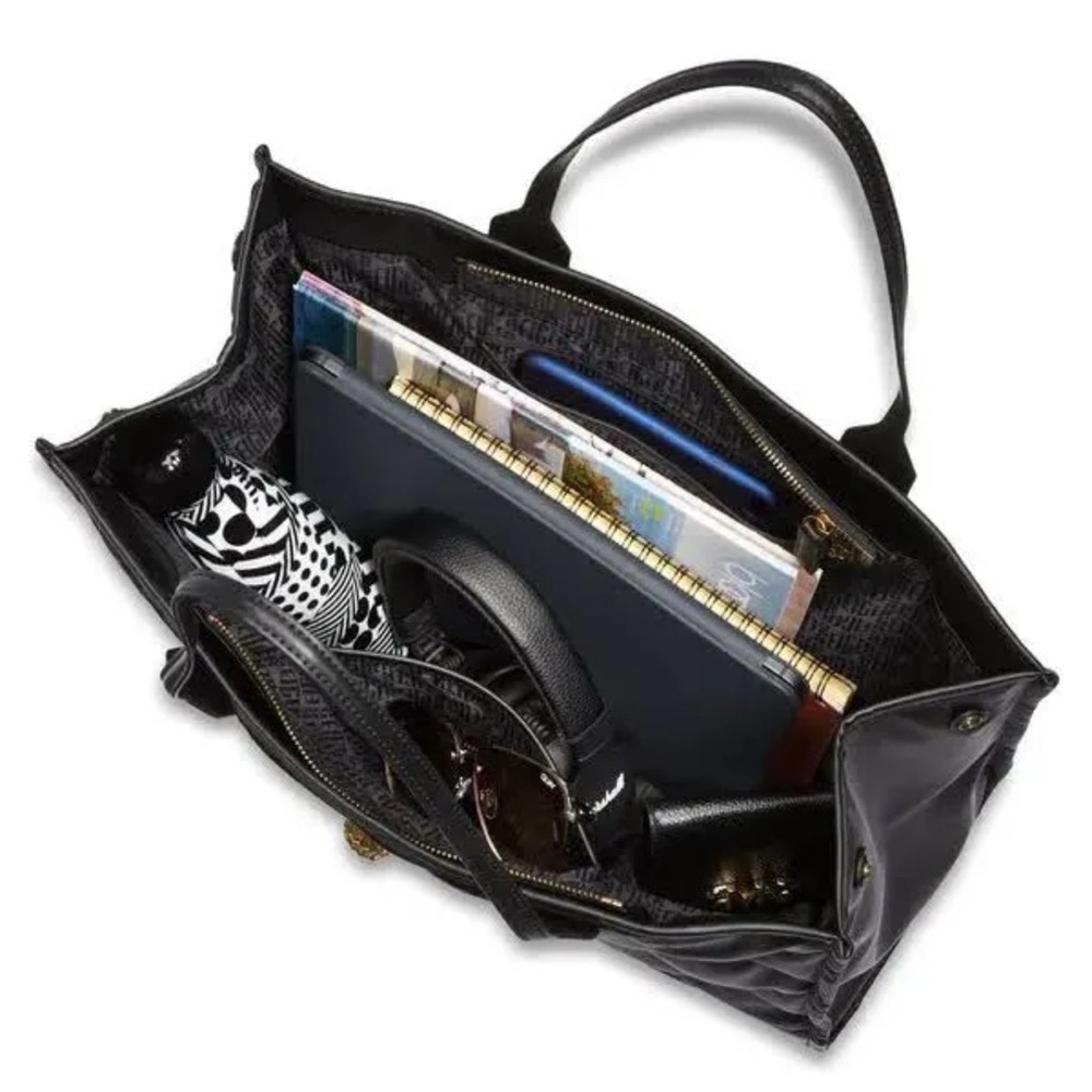 KURT GEIGER LONDON Black Quilted Recycled Shopper Bag Brass Eagle NWT - Picture 7 of 14